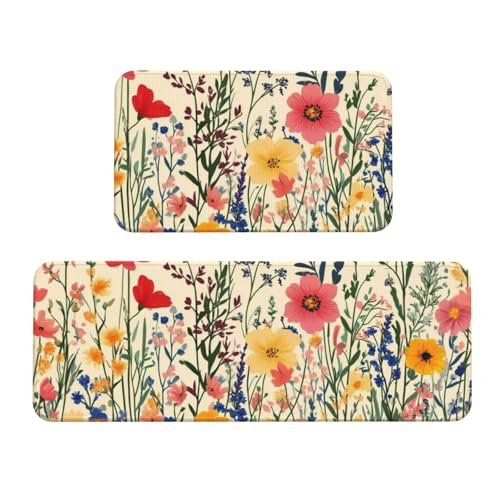 Cómodos tapetes de pie acolchados con estampado floral para el suelo de la cocina 2