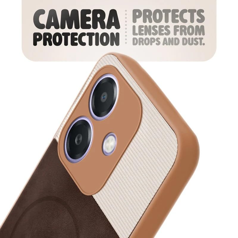 Image of Bintage case Macc-Safe Design Hard Light Weight Back Case | Soft Border Camera Protect | Dual PU Leather Finish Back Cover Compatible for Oppo A3x 4G /Oppo A3 5G - White & Cherry Brown
