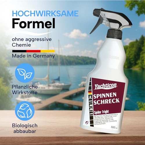 Yachticon Spinnen Schreck 500 ml – Spinnenspray & Insektenspray – Natürliches Ungeziefer Spray mit Geraniol & Pyrethrum gegen Spinnen & Insekten – Für Terrasse, Boot, Wohnmobil, Haus & Garten