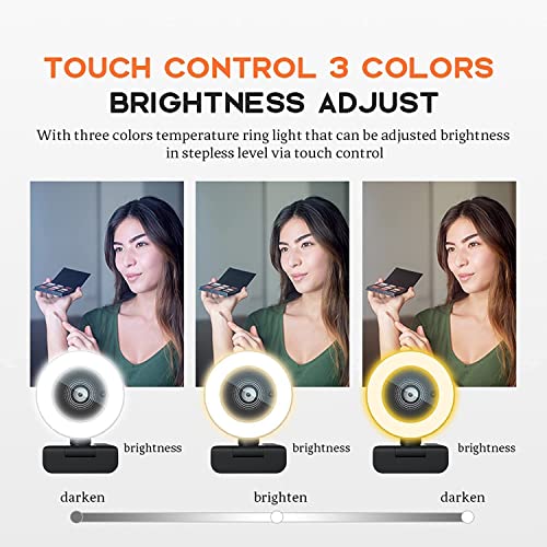 1080P Webcam, HD-Webcam mit Mikrofon Licht, USB PC Camera Sichtfeld mit 90° Plug-and-Play,Webcam mit Stativ für Zoom/Skype/Teams, Konferenzen und Videoanrufe – Bild 4