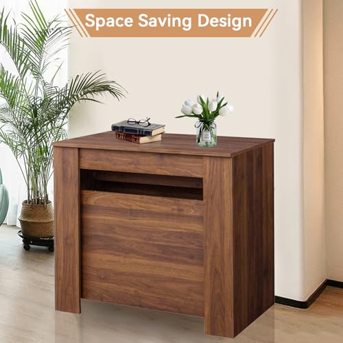 Extendable Dining Room Table, 20\"/118.5\" Large Dining Table for 6 8 10 12 People,Walnut Kitchen Dining Table with Wood Legs, Farmhouse Extendable Console Table Transformer Dining Table for Entryway