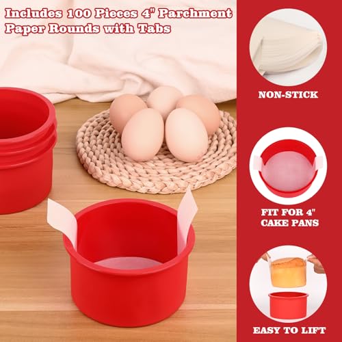 HUAKENER 4 Inch Cake Pan, 4 Pack Silicone Cake Molds with 100 Pieces Parchment Paper, Nonstick Round Cake Pan for Smash Cakes, Layer Cakes, Cheese Caks, Chocolate Cakes  - Thumbnail 5