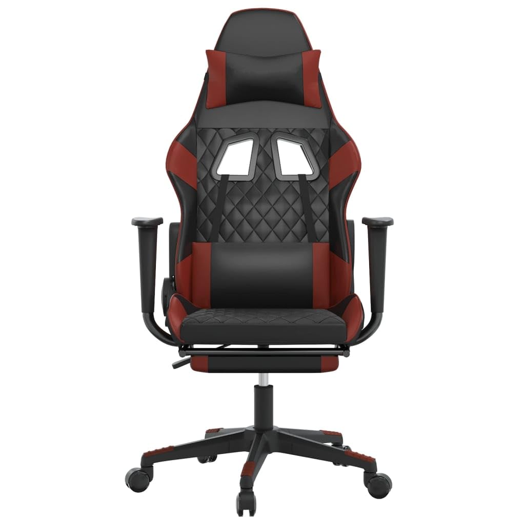 Gaming-Stuhl mit Massage Fußstütze Schwarz Weinrot Kunstleder ergonomisch wippfunktion Rückenlehne höhenverstellbar für Büros Homeoffice Jugend PC Esport