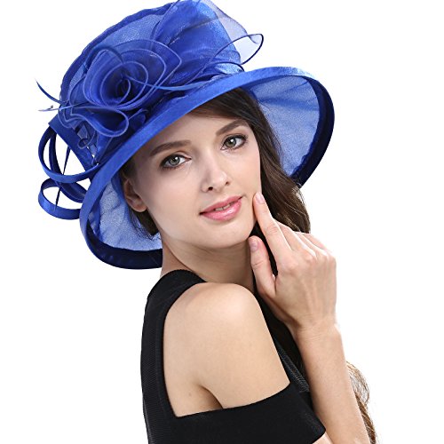 Janey&Rubbins Womens Derby Day Horse Racing Organza Wedding Dress Tea Party Church Hat, Royal Blue, Medium-Large