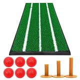 Golf Style ゴルフマット 白線 ゴム土台 軌道確認 ドライバー アイアン スイング 練習用 ショットマット 人工芝 ゴムマット 33×62cm ゴルフティー ゴルフボール Pセット GS-3362-3line (レッド)