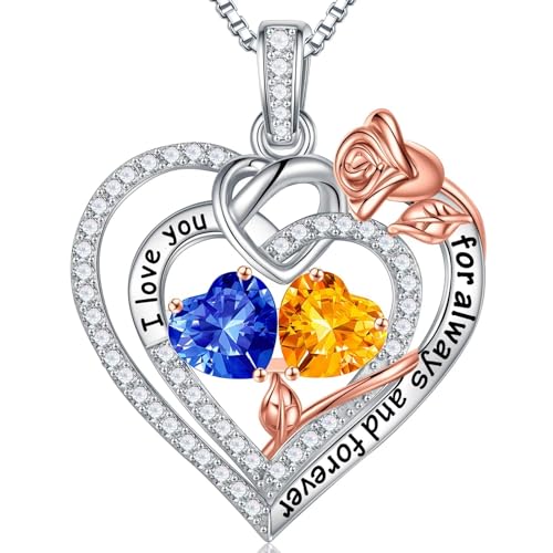 TINGN Christmas Gifts for Women, 925 Sterling Silver Necklace for Wife Birthday Gifts for Women Anniversary Necklace Gifts for Her September November Birthstone Necklace Sapphire Citrine Jewellery