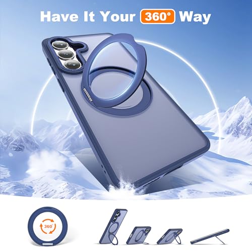 Image of for Samsung Galaxy S26 Plus Case with 360Rotatable Magnetic Ring Stand Compatible with Mag-Safe Military Protection Matte Translucent Phone Case for Samsung Galaxy S26+,Blue