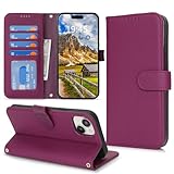 DEYHU 対応 iPhone 15 Plus ケース 手帳型 カード収納 スタンド機能 アイフォン14 Plus ケース 本革 大容量 耐衝撃 カード収納 iPhone15Plus ケース 手帳型 iPhone 14 Plus レザー カバー ローズパープル