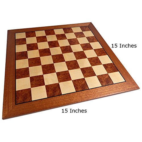 Hayes Inlaid Maple, Mahogany, and Sapele Wood Chess Board with Metal Pieces, 2.5 Inch King, and Extra Queens (Large 15 x 15 Inch Set) - Thumbnail 3