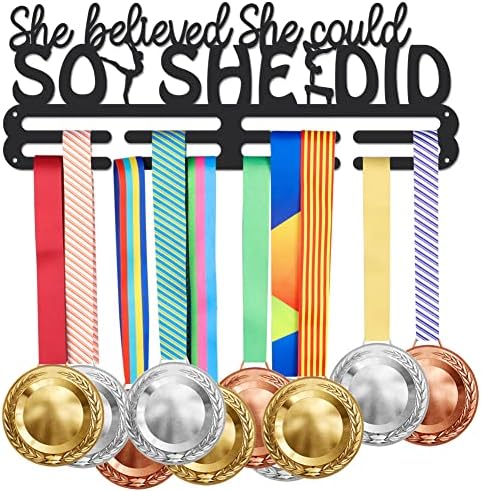CREATCABIN Medal Display Rack | 'I Believed I Could So I Did' Wall Mount | Holds 60+ Medals