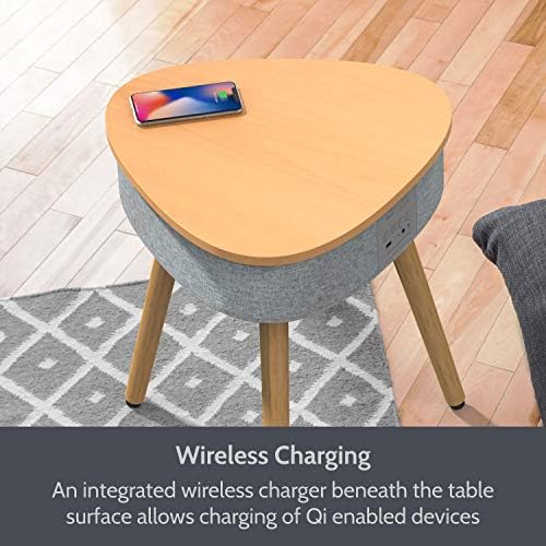 i-box Portable Smart Side Table Bluetooth Speaker With Wireless & USB Charging Dock (Oak)