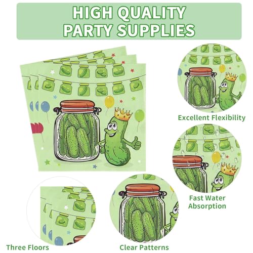 Image of Grencian 96Pcs Pickle Birthday Party Decorations, Serves 24 | Kind of a Big Dill Pickle Plates and Napkins Pickle Baby Shower Tableware Set for Funny Cute Dill Cucumber Theme Supplies
