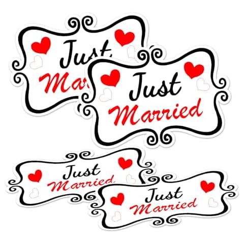 Dakchor Just Married Car Magnet Set, Strong Magnetic Just Married Me Sign for Car Wedding Decoration Magnet White 4 PCS(2 Large 12 * 8 in + 2 Small 12 * 4 in) Cover
