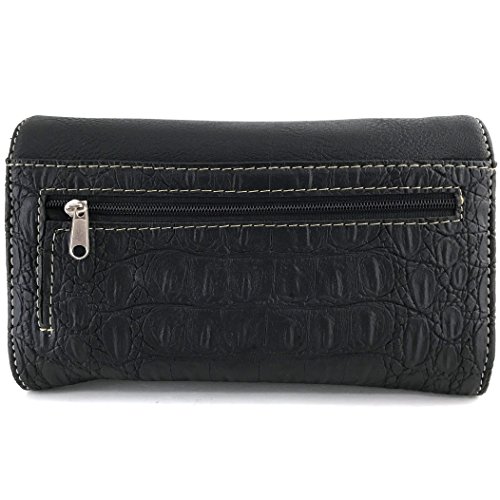 Justin West Western Tooled Croc Animal Faux Leather Silver Rhinestone Cross Studded Wristlet Trifold Wallet Attachable Long Strap (Black)4