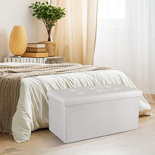 Cosyland Ottoman Bench With Storage 30X15X15 Inches White Ottoman For Room Folding Leather Ottoman Footrest Footstool Rectangle Collapsible Furniture With Lid For Bedroom Living Room #TOP6