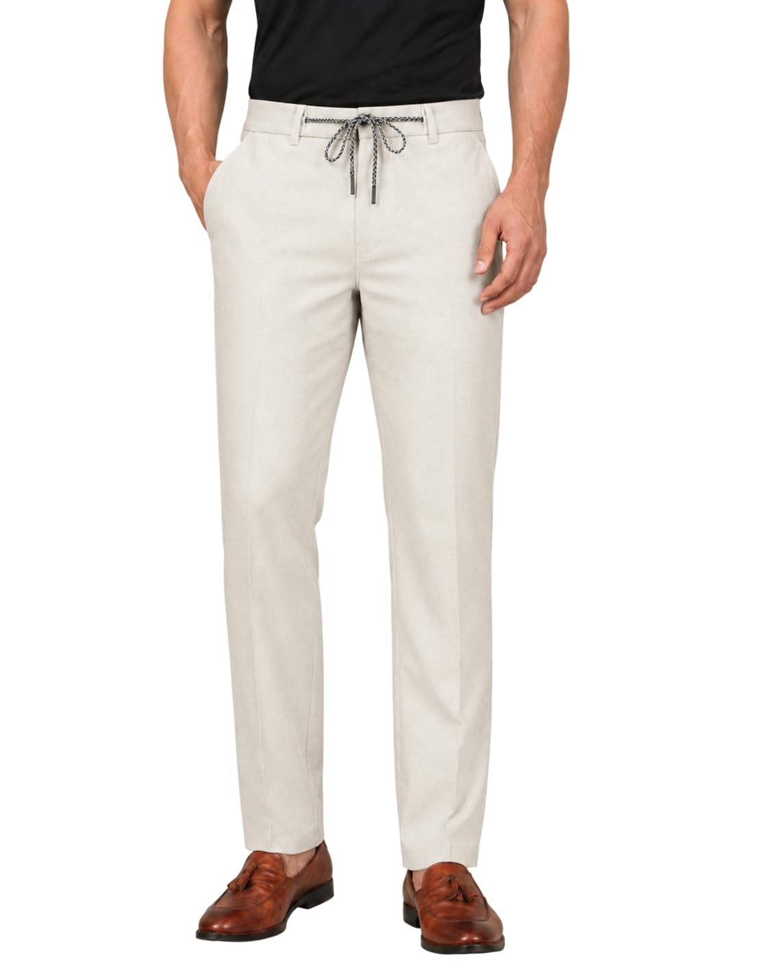 Men's Linen Blend Drawstring Trousers | Elastic Waist-picture-52