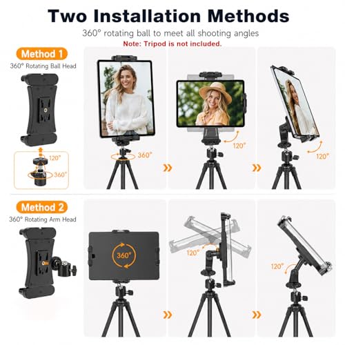 Image of ZORBES for iPad and Phone Tripod Mount Holder with Ball Head for Selfie Stick Rod Camera Monopod, Tablet Holder for 4.7-12.9 inch Tablets & Phones