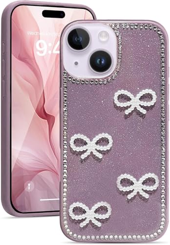 Image of DIZORO Compatible for iPhone 14 Cover 6.1, Luxury Diamond Cute with Bow Glitter Bling Case with Full Camera Protection Shockproof PC+TPU Glossy Shiny Back Cover Case for Girls Women (Lilac)
