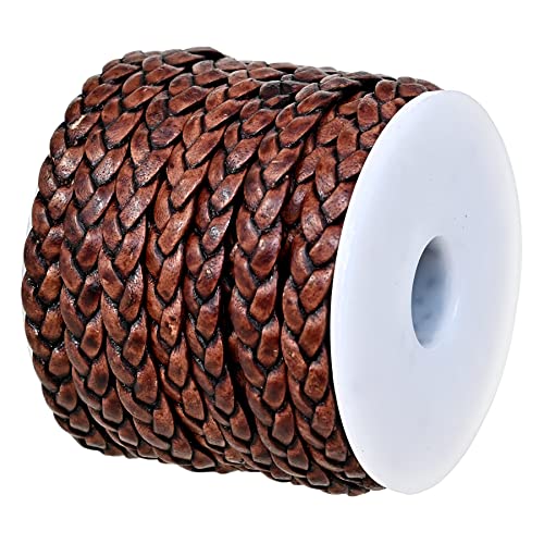 Genique Real/Genuine Flat Braided Leather String Cord For Necklace, Bracelets, Jewelry Making, Diy Projects (5 Metres) (5Mm, Antique Brown Distressed) #TOP4