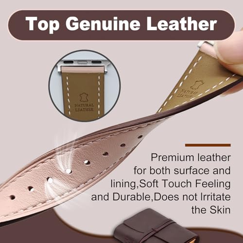 Genuine Leather Band Compatible with Apple Watch Bands for Women Men 49mm 46mm 45mm 44mm 42mm 41mm 40mm 38mm, Soft Leather Replacement Strap for iWatch Ultra/SE/Series 11 10 9 8 7 6 5 4 3 2 1