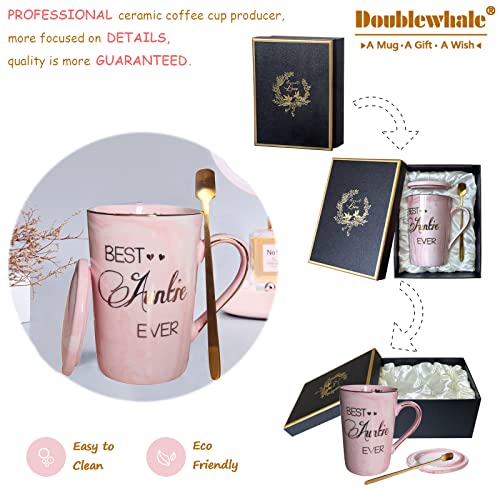 Best Auntie Gift - Pink Marble Coffee Mug with Spoon & Card - Image 6