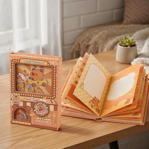 Image of FunBlast Kawaii Diary for Kids - Pack of 1 Pocket Diary with Spin Game, A6 Size Mini Notebook, 80 Sheets Compact Journal for Notes, Memo Notepad, Small Pocket Journals for Writing, Travel (Capybara)