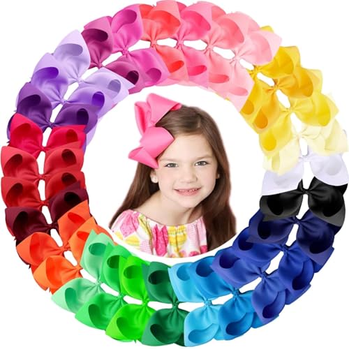 vobobe 30PCS Hair Bows for Girls 30 Colours 6 Inch Grosgrain Ribbon Hair Bows Clips Alligator Clips Barrettes Hair Accessories Back to School Party Photography Christmas Travel