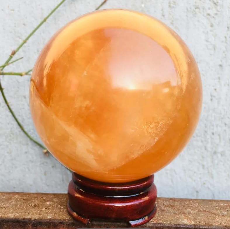 VEKETE Esfera De Calcita Naranja Natural De 3-9cM,Bola De Cristal De Cuarzo,Roca Curativa De Chakras,Artesanías Talladas En Piedra Reiki Con Soporte,7cm