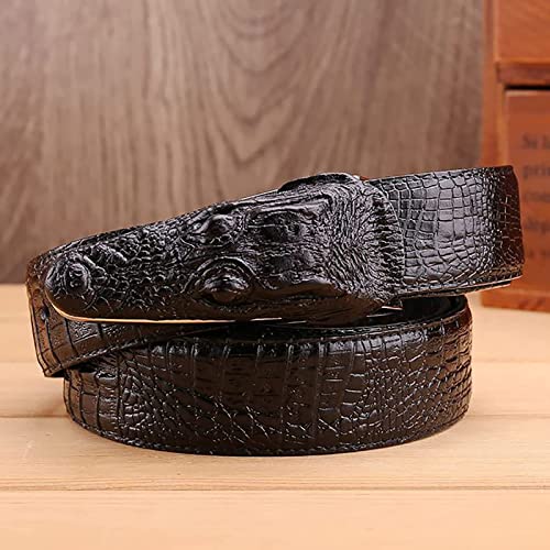 Alligator Pattern Leather Belt Men's Crocodile Head Style Buckle Waistband for Formal Work or Casual Jeans and Cowboy (115cm/waist:39", Black)2