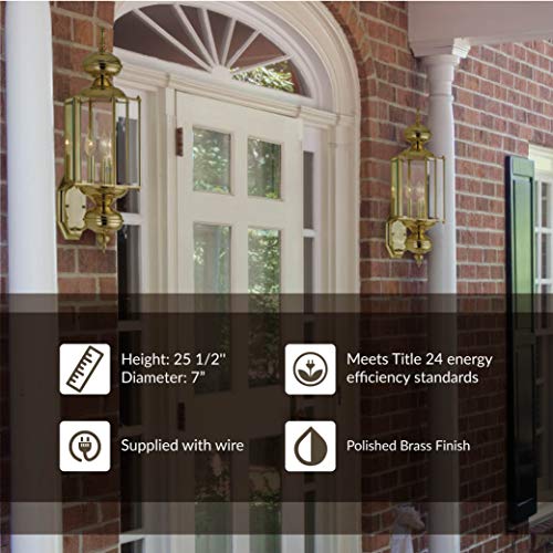 Sea Gull Lighting 8510-02 Classico Outdoor Wall Lantern Outside Fixture, 25.5 In Height, Polished Brass #TOP3