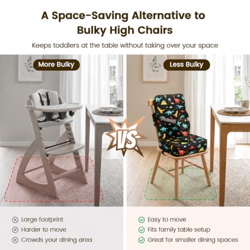 Image of Booster Seat for Kitchen Chair, Upgrade Toddler Booster Seat for Table | 3.5 inch High Density Foam Toddler Booster Seat for Dining Table with 5 inch Backrest, Front Safety Buckle, Travel Booster Chair