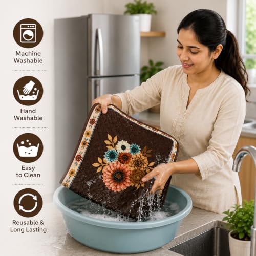 Image of Refrigerator Top Cover for Single Door & Double Door 165-225 Litre | Washable, Anti-Slip Protective Velvet Fabric Fridge Top Cover with 6 Storage Pockets, Extra Storage Space 101 x 55 cm