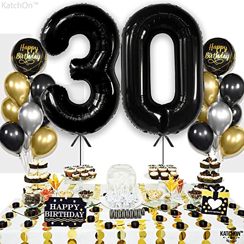Katchon, Black 30 Balloon Numbers - 40 Inch | Black 30th Birthday Balloons | 30th Birthday Decorations for Him & Her | Black Birthday Decorations | 30th Anniversary Decoration by KatchOn - Image 2