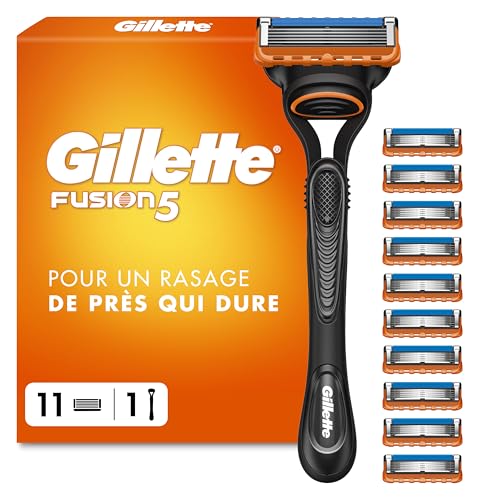 Gillette Rasoir Homme Fusion 5, avec 11 Cartouches, Noir – Manche Réutilisable, Tête de Rechange à 5 Lames en Acier Inoxydable pour un Rasage Confortable,...