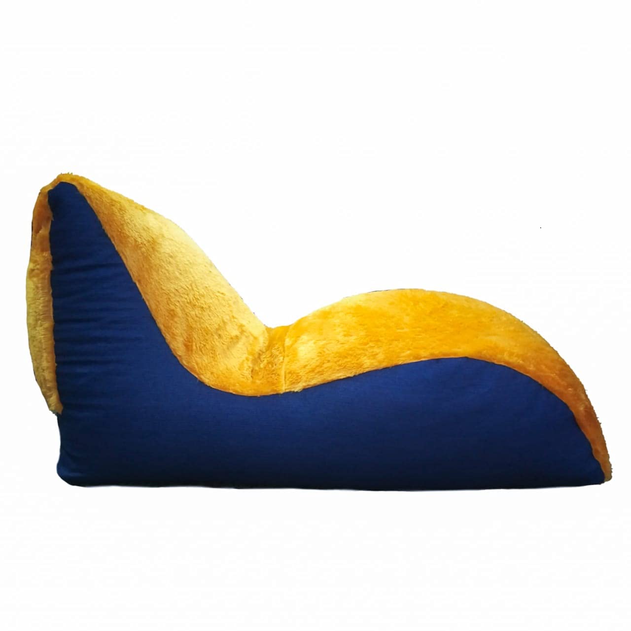 Designer and Luxurious Fur & Denim Ben Bag Lounger Sofa XXXL Size, Without Beans Blue and Yellow Color. (Only Cover) 2