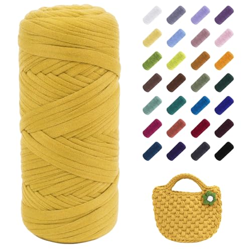 Image of JeogYong T-Shirt Yarn, 200g /196ft Elastic Fabric Cloth Knitting T Shirt Yarn, Lemon Yellow Thick Crochet Fabric Ribbon for Crocheting Bags /Baskets /Rugs, Home Decor, DIY Crafts