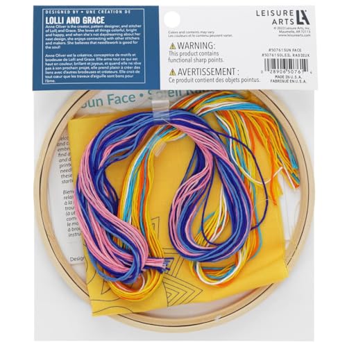 Image of LEISURE ARTS Embroidery Kit 6 inch Sun Face - Embroidery Kit for Beginners and Adults, Cross Stitch Kits with Patterns, DIY Starter Set for Seasonal Craft Projects