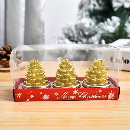 Mini Christmas Candles, Unscented Tea Light Candles with Candlesticks, Santa Claus, Snowman, Pine Cones, Christmas Tree, House Christmas Decor for Party Bedroom Table Decorations, 3pcs/Set (B)