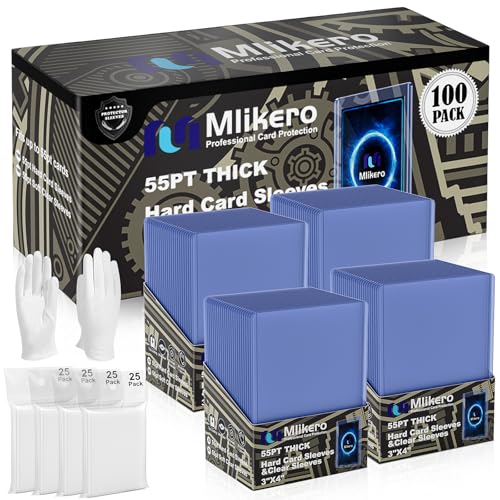 100 Count 55pt Card Sleeves Hard Plastic, Includes 100 Count 55pt Clear Soft Sleeves, 3