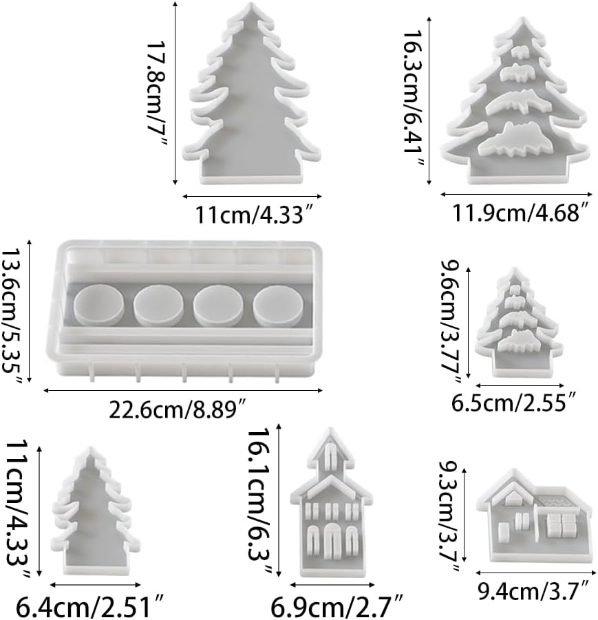 シリコンクリスマスハウス型、7個 3Dクリスマスキャンドルホルダーモールド DIY石膏用 クリスマスツリーキャンドルホルダー 香り付