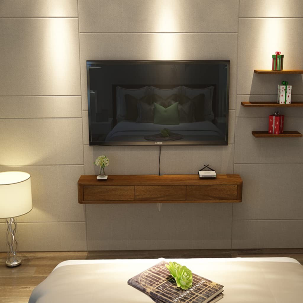 Mobile TV sospeso con 3 vani portaoggetti, Moderno mobiletto da Parete in Legno di Noce, Adatto per TV da 32, 40, 43 e 50 Pollici, 43 e 50 Pollici, Bianco (C)