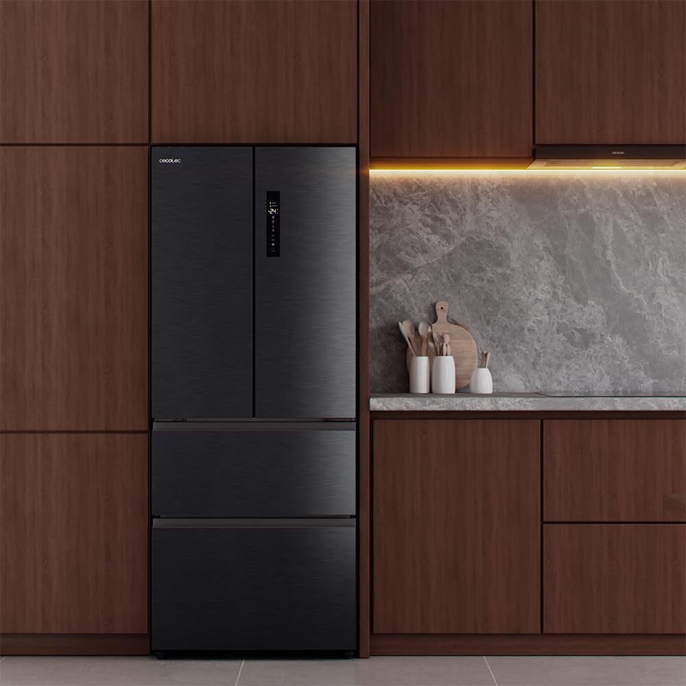 Cecotec Frigorífico Puerta Francesa Total No Frost Bolero CoolMarket F2D 403 Inox E, Extra Capacidad Max 403 L, Alto 176 cm y 70 cm Ancho, Cajón FreshNessFlexHub, Compresor Inverter, ATT Antibacterias