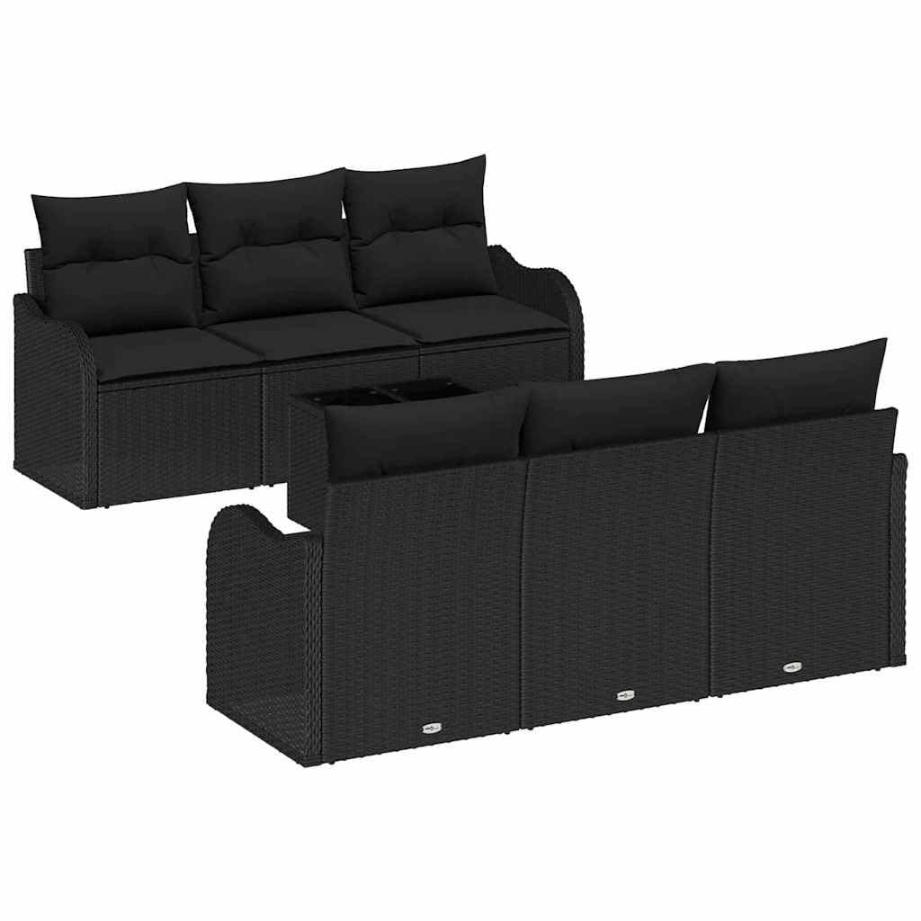 Canapé De Jardin Polyratan Noir 55x55x37 cm Avec Table Verre Et Coussins