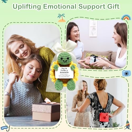 Image of Homeaura Sunflower Turtle Crochet Toys - Emotional Support Animal with Inspirational Message Card | Handmade Desk Decor for Office & Home, Positive Gift for Women Men Kids