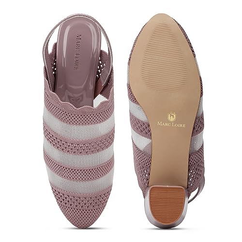 Image of Marc Loire Women's Knitted Round Toe Block Heel Mules for Casual and Formal Wear