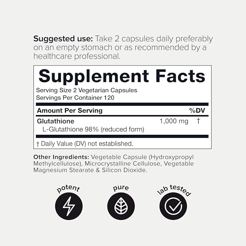 Image of Toniiq NSF Certified Ultra High Strength Glutathione Capsules - 1000mg Concentrated Formula - 98%+ Purified and Bioavailable - Non-GMO Fermentation - 240 Capsules Reduced Glutathione Supplement