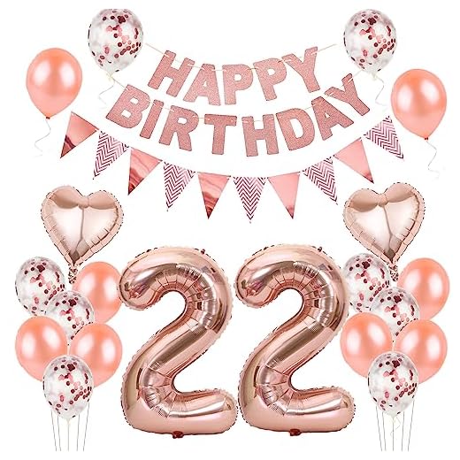 Globos de oro rosa 22 años de decoración de la mujer, globo de papel de aluminio 22 años de decoración de cumpleaños RoseGold globos 22 años de deco de cumpleaños de la niña, deco de cumpleaños 22