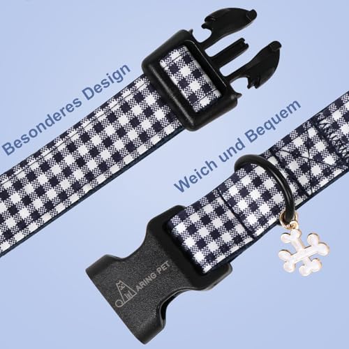 ARING PET Hundehalsband, Kariertes Hundehalsband mit Schnellverschluss aus Kunststoffschnalle, Bequemes Halsband aus Baumwolle für Jungen und Mädchen Hunde