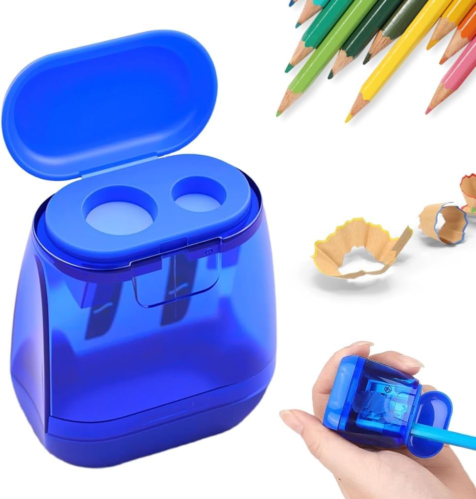 Pencil Sharpeners with Lid Hand Held Pencil Sharpener，Blue-Square