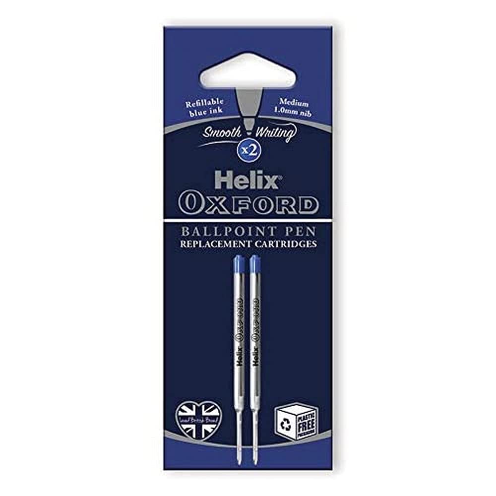 Helix Oxford Premium Ballpoint Pen Refills (Pack of 2) - Blue Ink